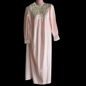 Vintage Barbizon Nightgown Womens Small Feathaire Flannel Lace Embroidered USA